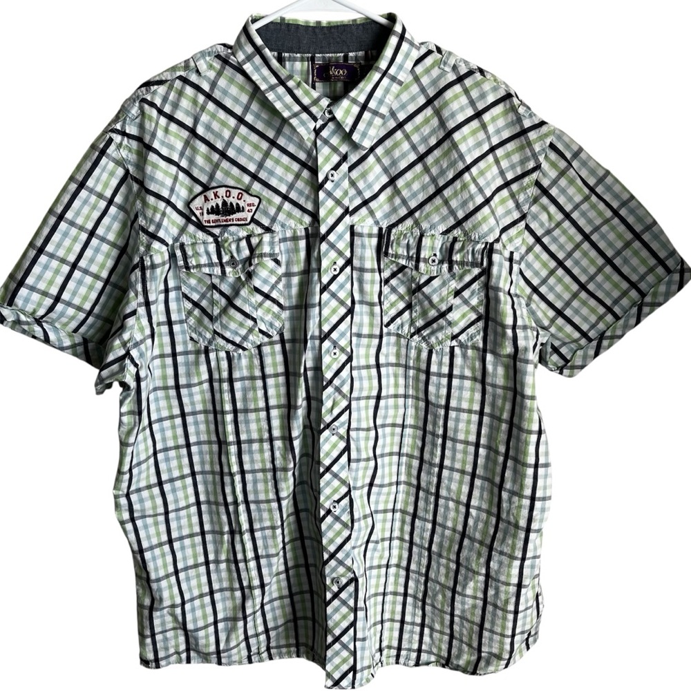 Akoo Men’s Short Sleeve Plaid Western Button-Up Shirt 100% Cotton Size 3X